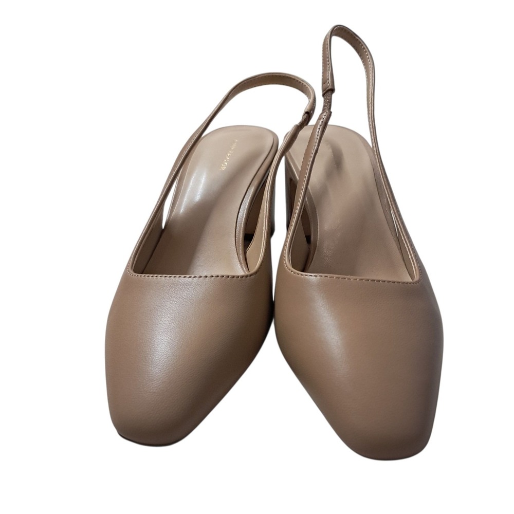 Ann Taylor Slingback Heels Shoes Women's 7.5 Tan Block Heel Classic Leather Work - Picture 2 of 12